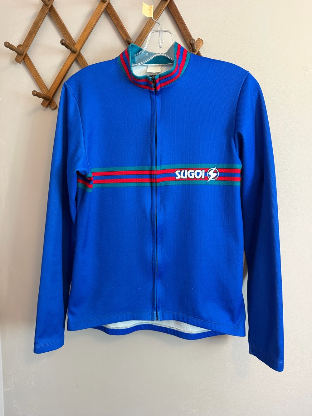 Vintage Sugoi Cycling Jersey Long Sleeve Royal Blue Red Stripe Full Zip S